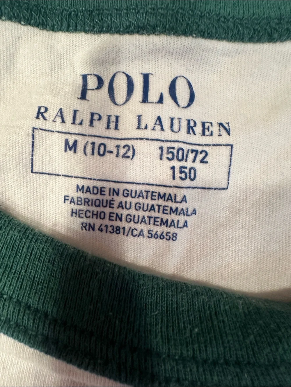 Ralph Lauren White Kids Polo Bear Tee with Green, Blue & Red Trim